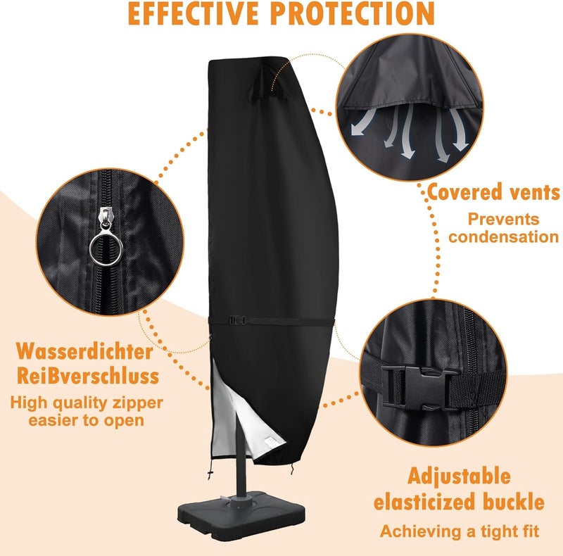DOCEPERT Cantilever Umbrella Covers for Outdoor Umbrellas 9-12ft,420D Oxford Fabric Patio Offset Umbrella Cover with Sturdy Waterproof Zipper and Top Vent,Garden Outdoor Umbrella Covers - Image 3